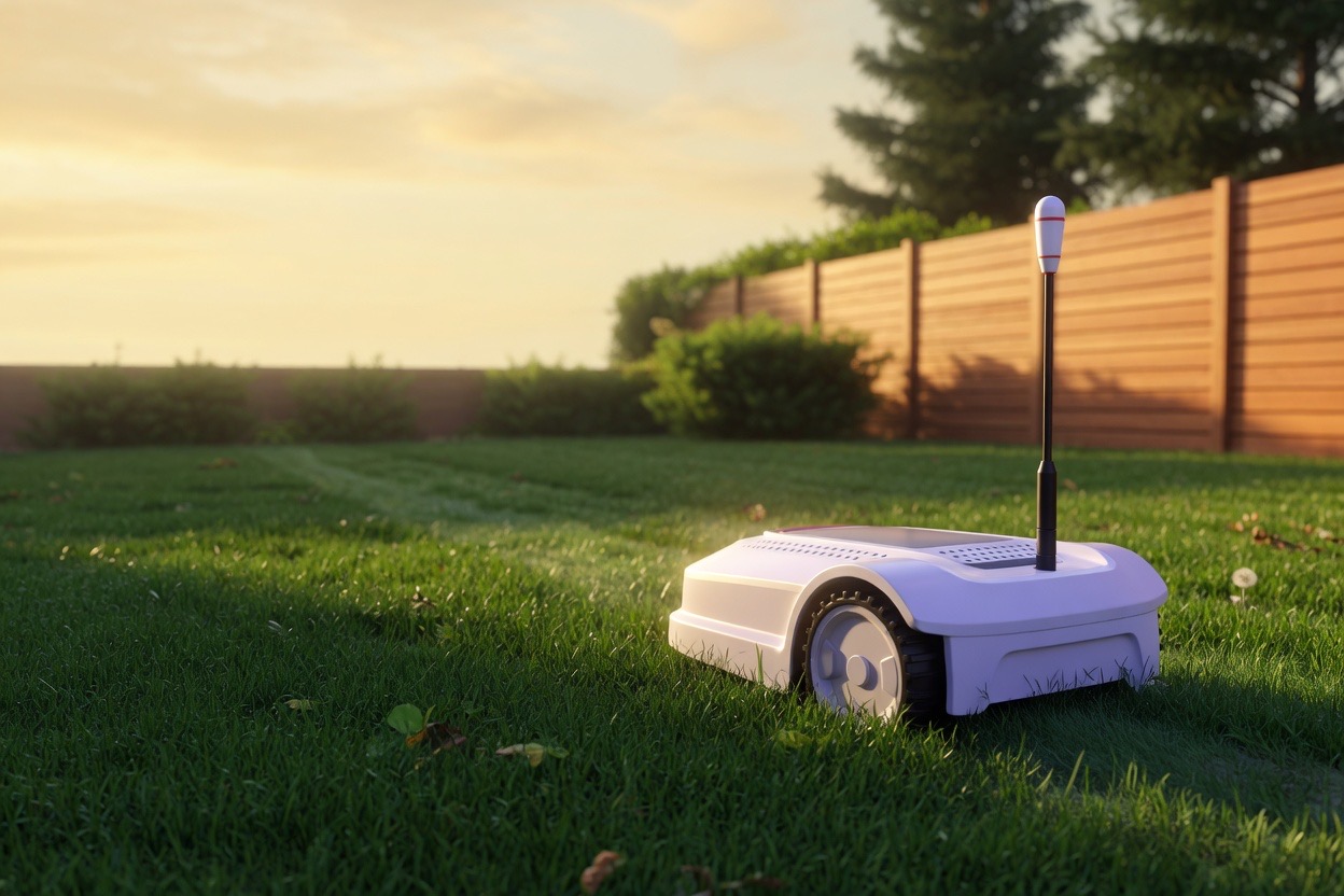 ANTHBOT Genie wire-free RTK robot lawn mower on short green grass with charging station — 2026 review