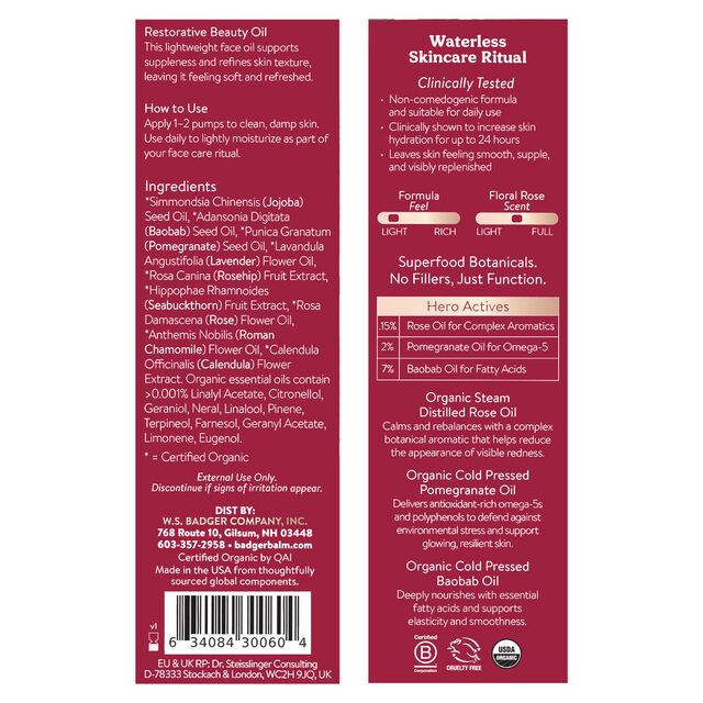 Badger Damascus Rose Face Oil